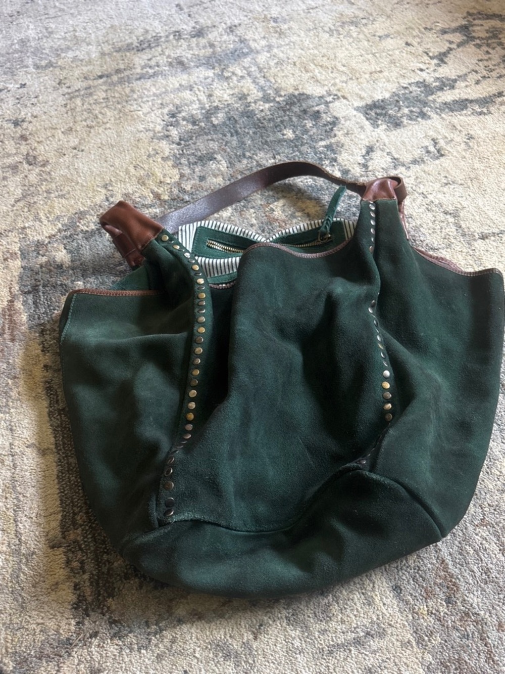 Suede hobo bag with leather and stud accent